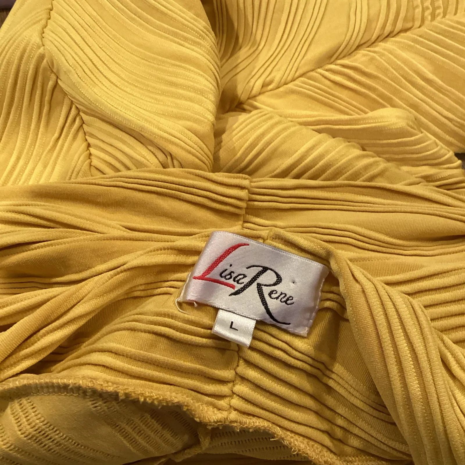 Vintage Lisa Rene cowl neck 3/4 sleeve yellow swirl pattern tunic mini dress L Size L - Image 9