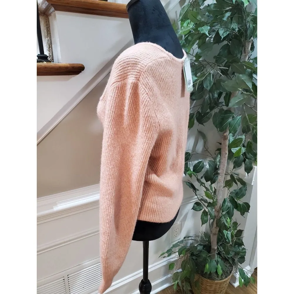 H&M Women Beige Knit Polyester Long Raglan Sleeve Scoop Neck Sweater Size Medium - Image 5