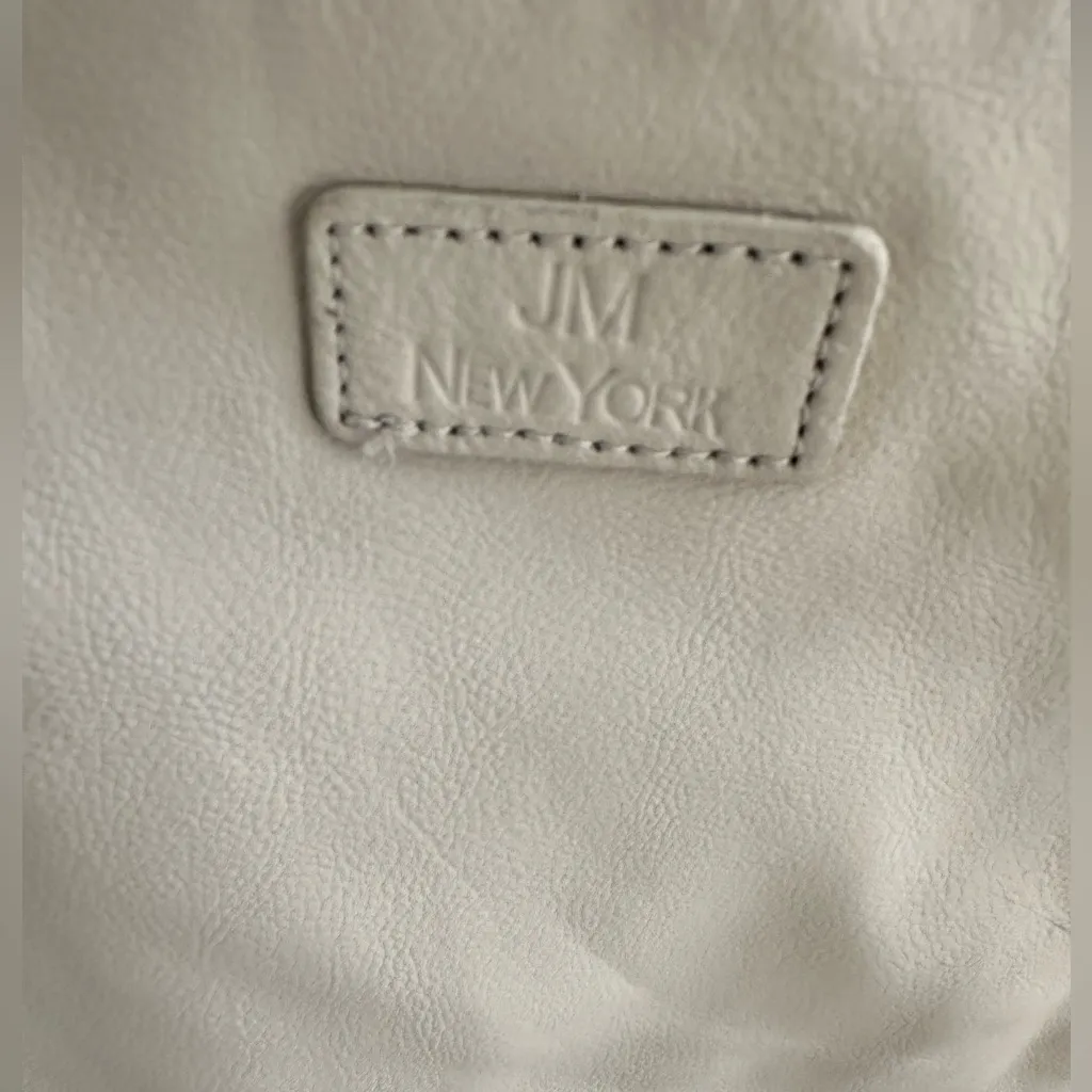 JM NEW YORK Elegant LEATHER Cream Tote Bag Top Zipper - Image 3
