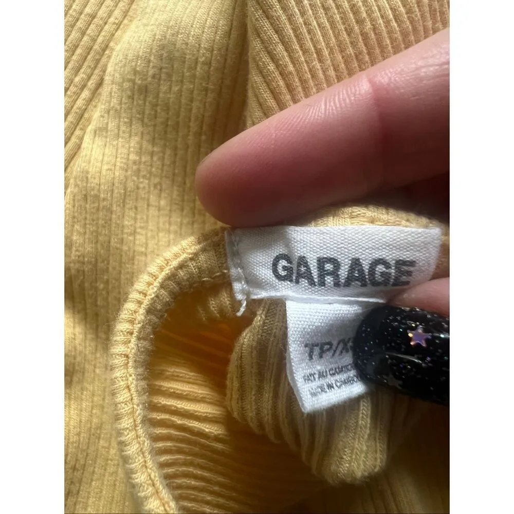 Garage Goldenrod Yellow V Neck Ribbed Knit Crop Top XS - Image 3