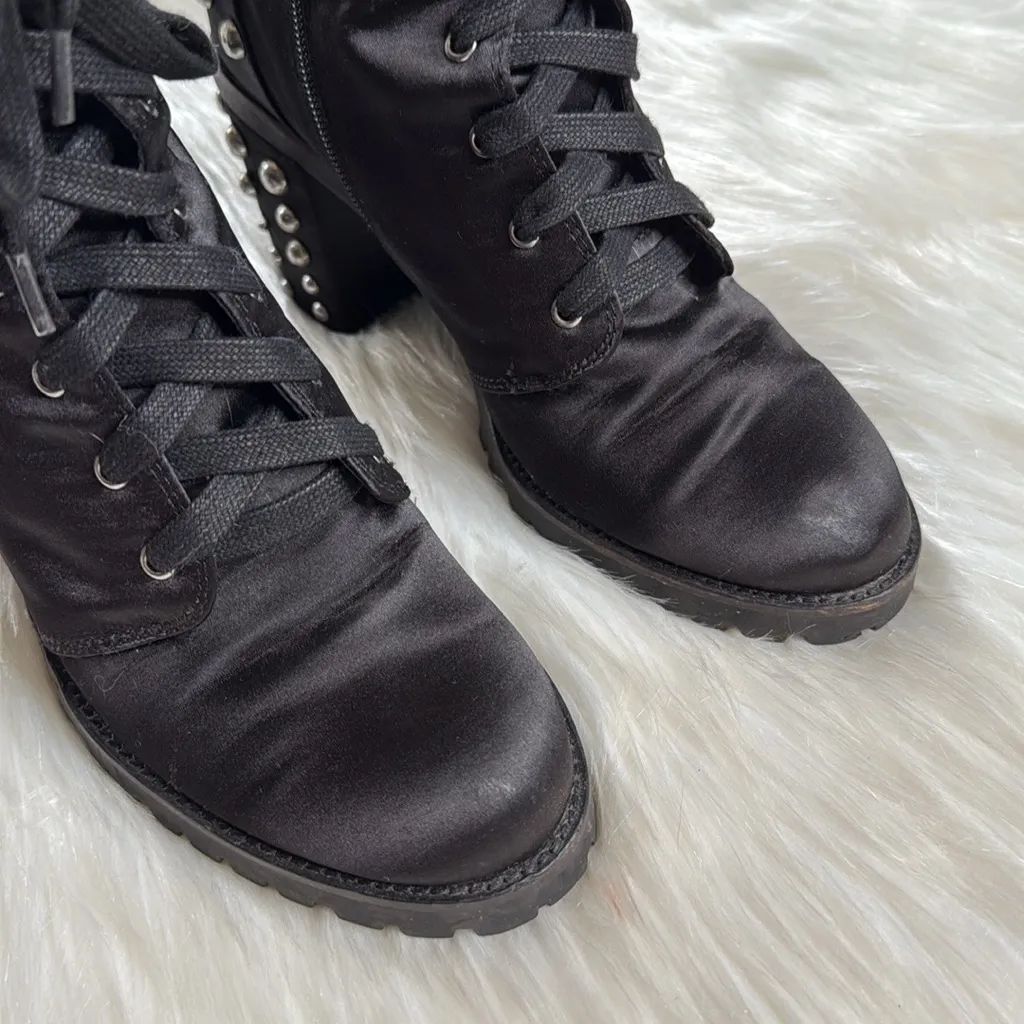 Laundry Black Satin Silver Studded Motto Boots - Image 2