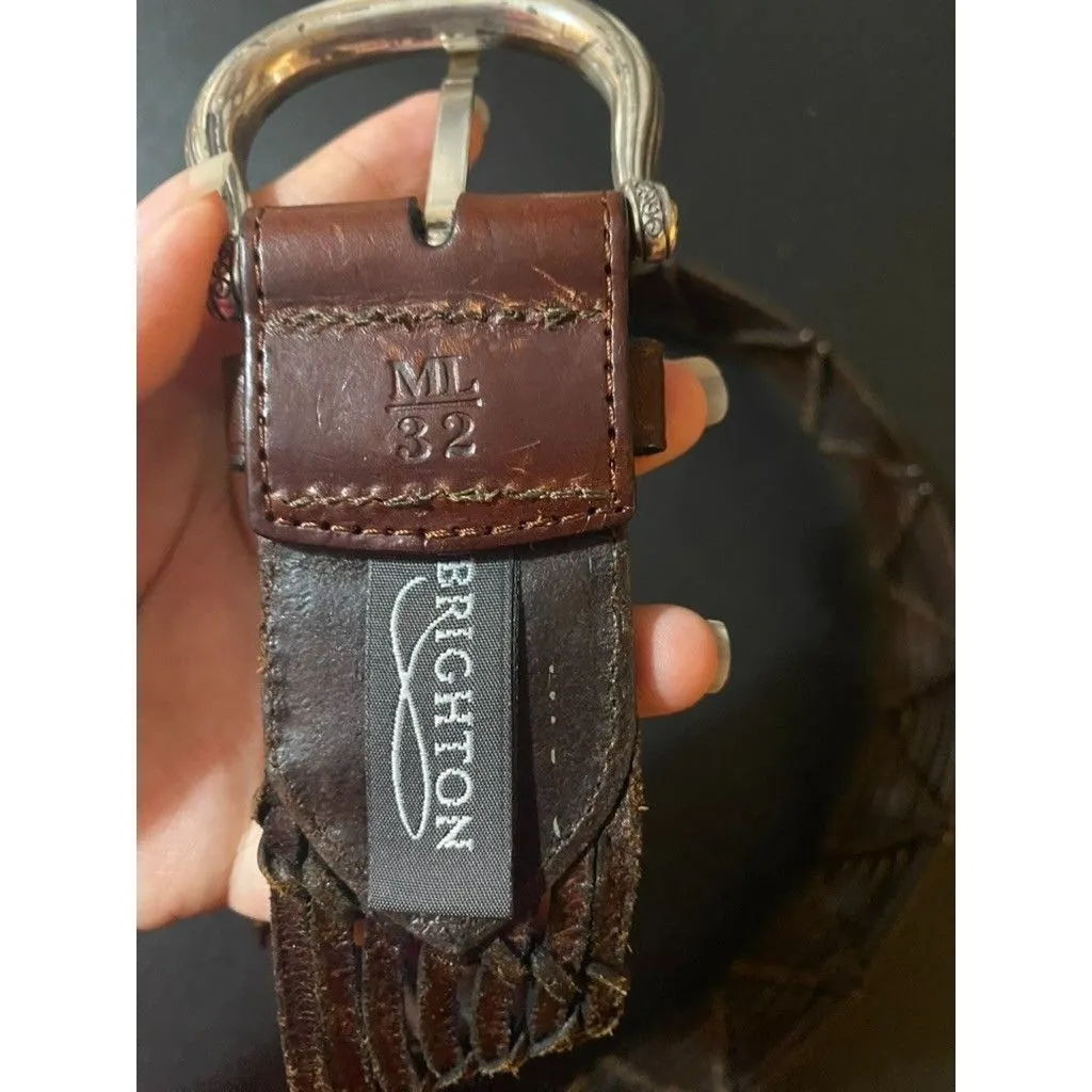 Brighton wide Brown Leather Woven Braided Belt Wide Size Medium/ Large 32 - Image 6