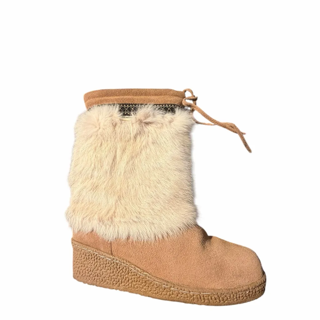 BEARPAW Genuine Sheepskin Suede Rabbit Fur-Trimmed Wedge Boots Women’s 8 - Image 9
