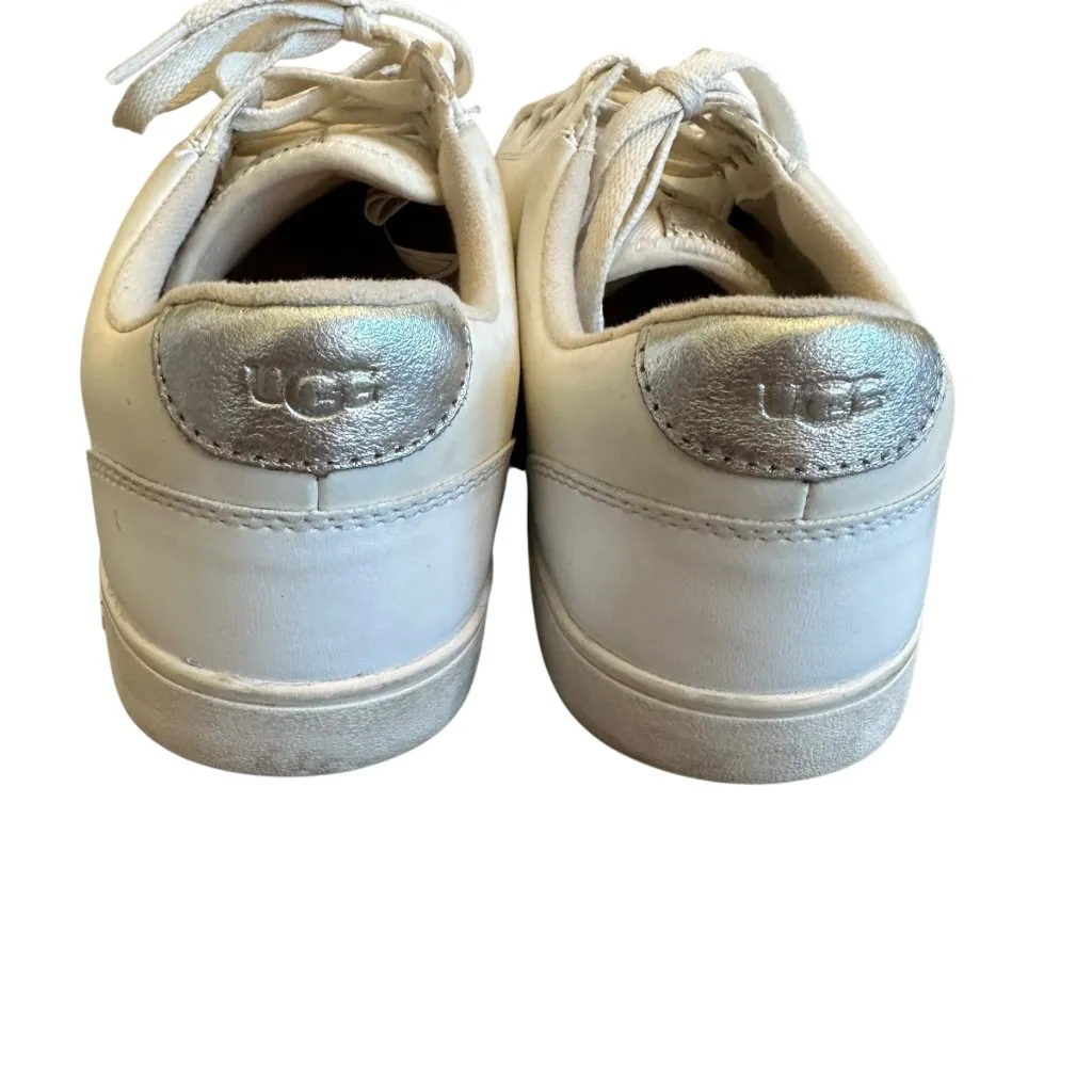 Ugg White Tennis Shoes Sneakers Leather Lace-Up Logo Casual Size 6 Women's - Image 8