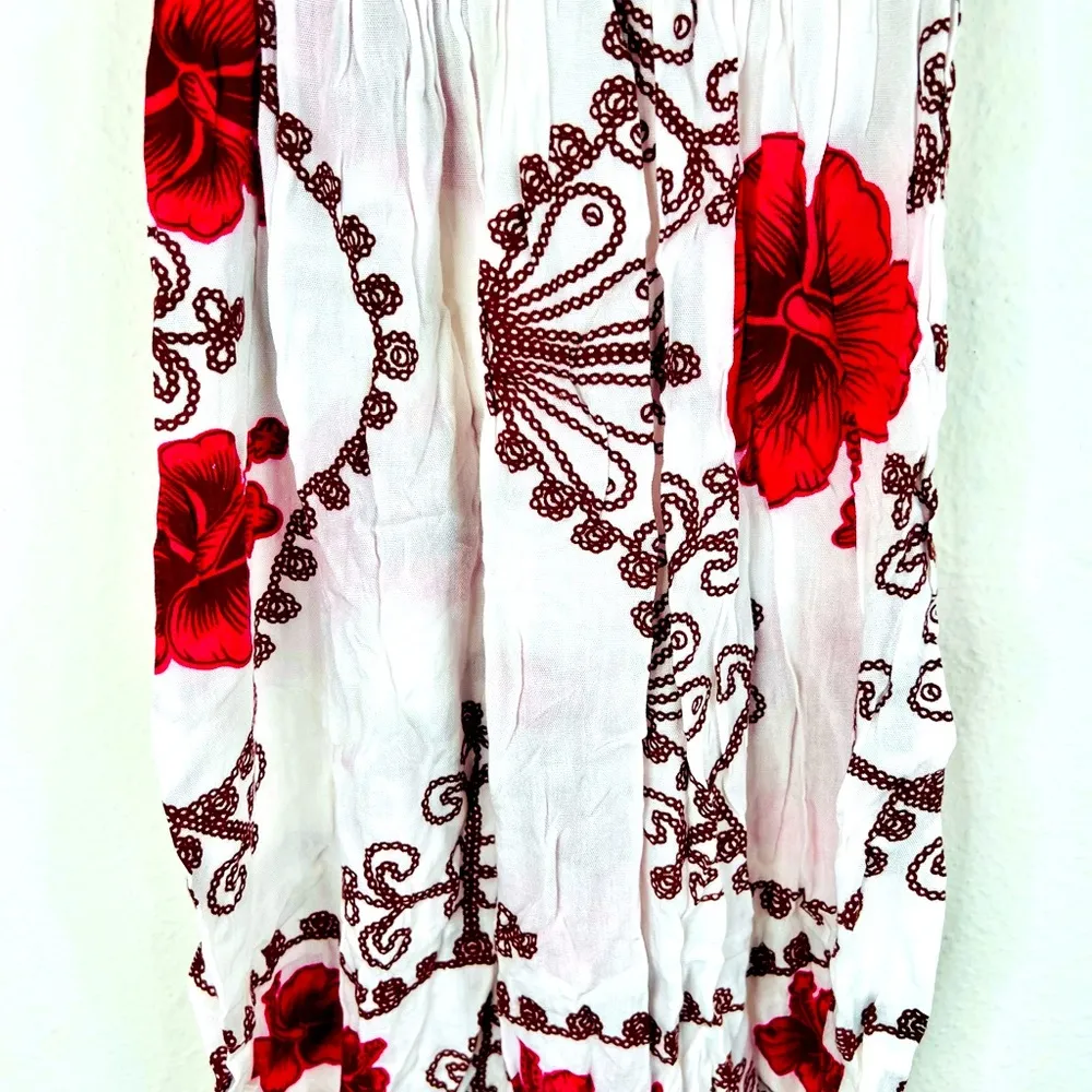 Strapless Smocked Dress White Pink Floral Boho Beach Cover - Image 5