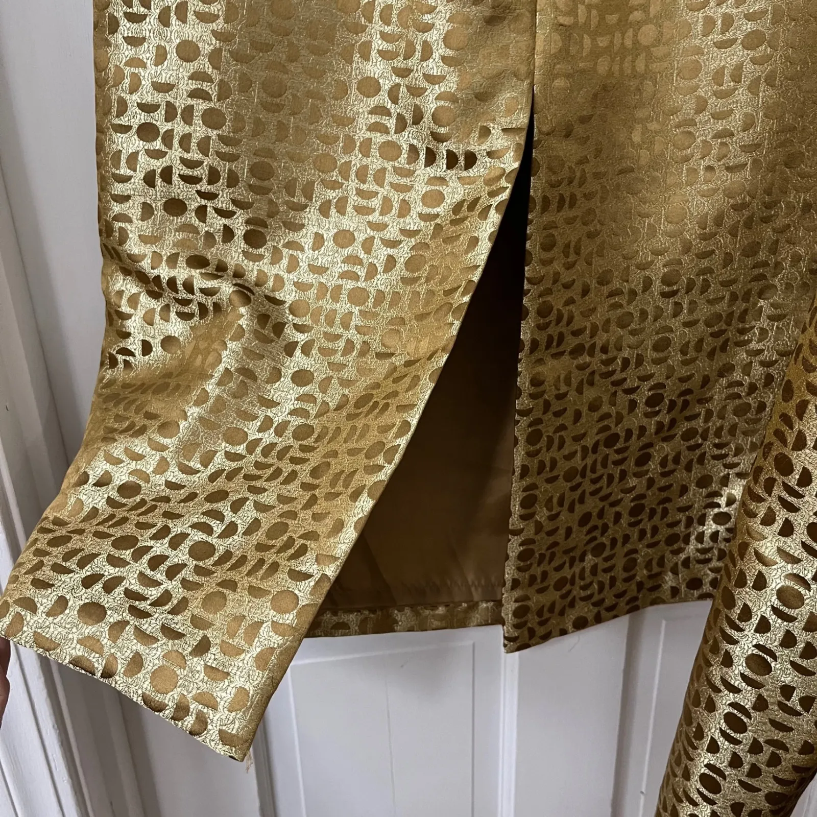 TERRAMINA Sz 12 Gold Brocade Blazer Jacket Skirt Suit Church Evening Modest - Image 7