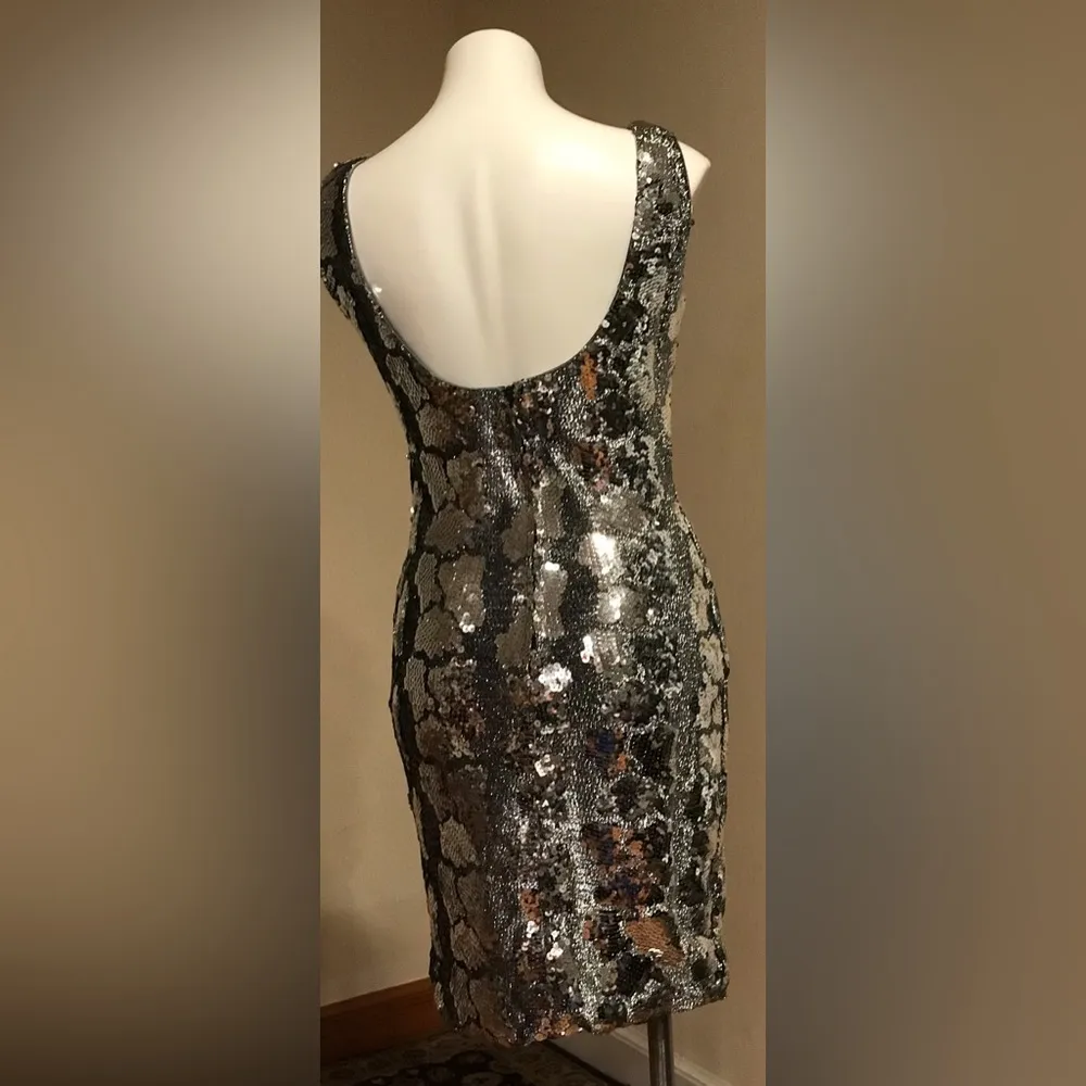 Dave & Johnny Vintage Silver Sleeveless Sequin Cocktail Dress 1980’s Sz 10 - Image 4