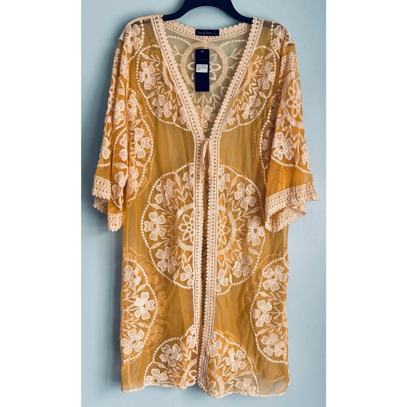 Lace Kimono Bohemian Duster Cardigan Tie Large Fairy Coquette Yellow - Image 4