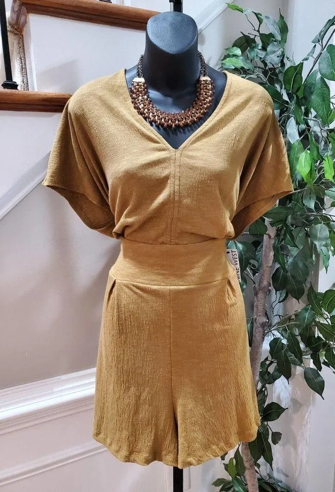 Nine West Alderwood Brown Polyester Blend V-Neck Short Sleeve Casual Romper 2XL - Image 12