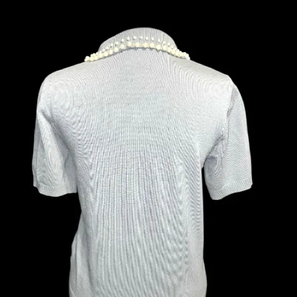 Luna Gray Short Sleeve Sweater with Pearl Collar - Image 7