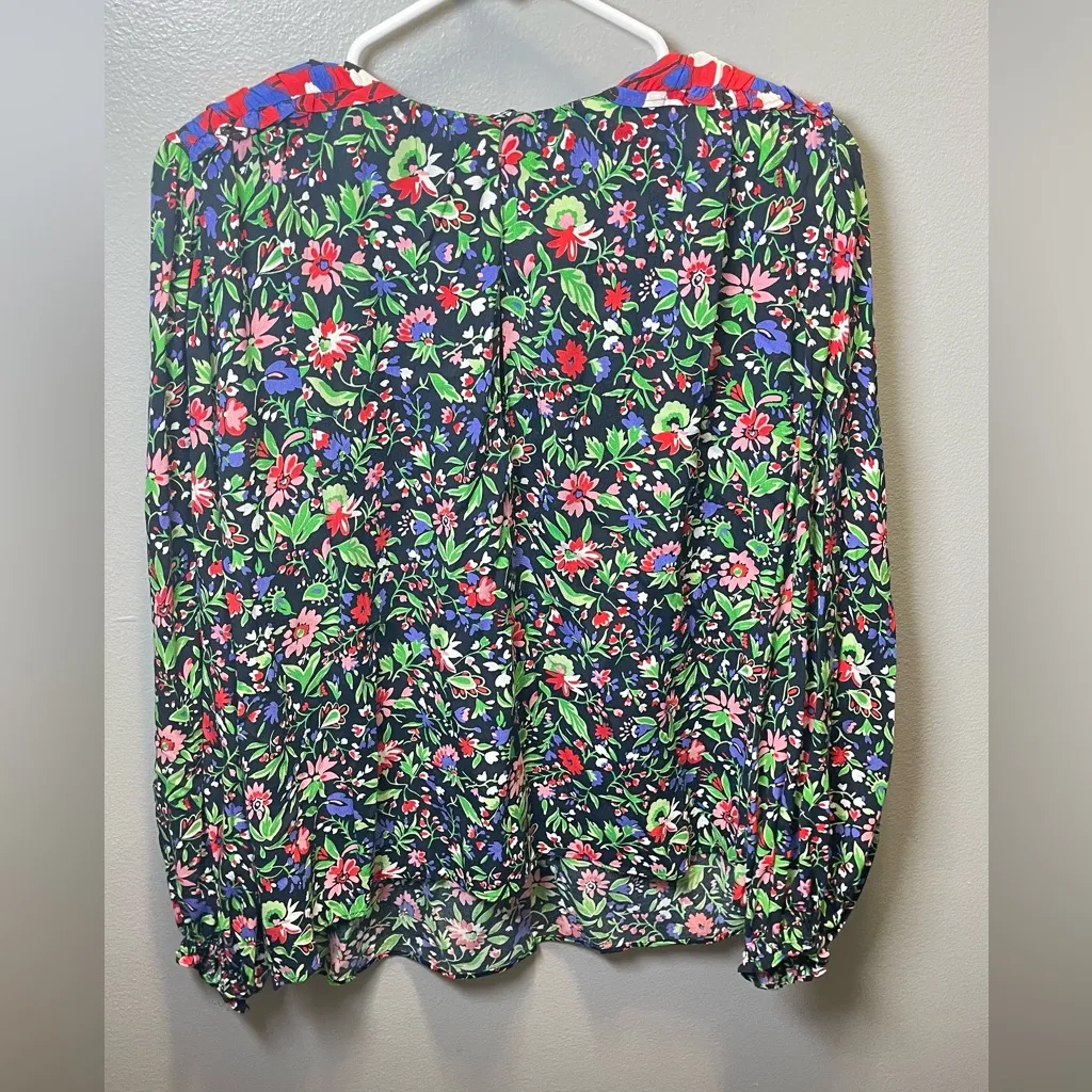 ZARA  Women's Floral Print Shoulder Pad Patchwork Blouse Top Size‎ Small - Image 3