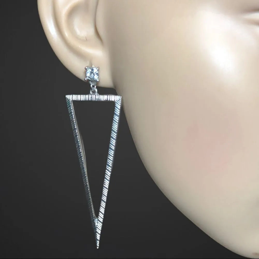 Silver and crystal stone dangling earrings! Silver - Image 8