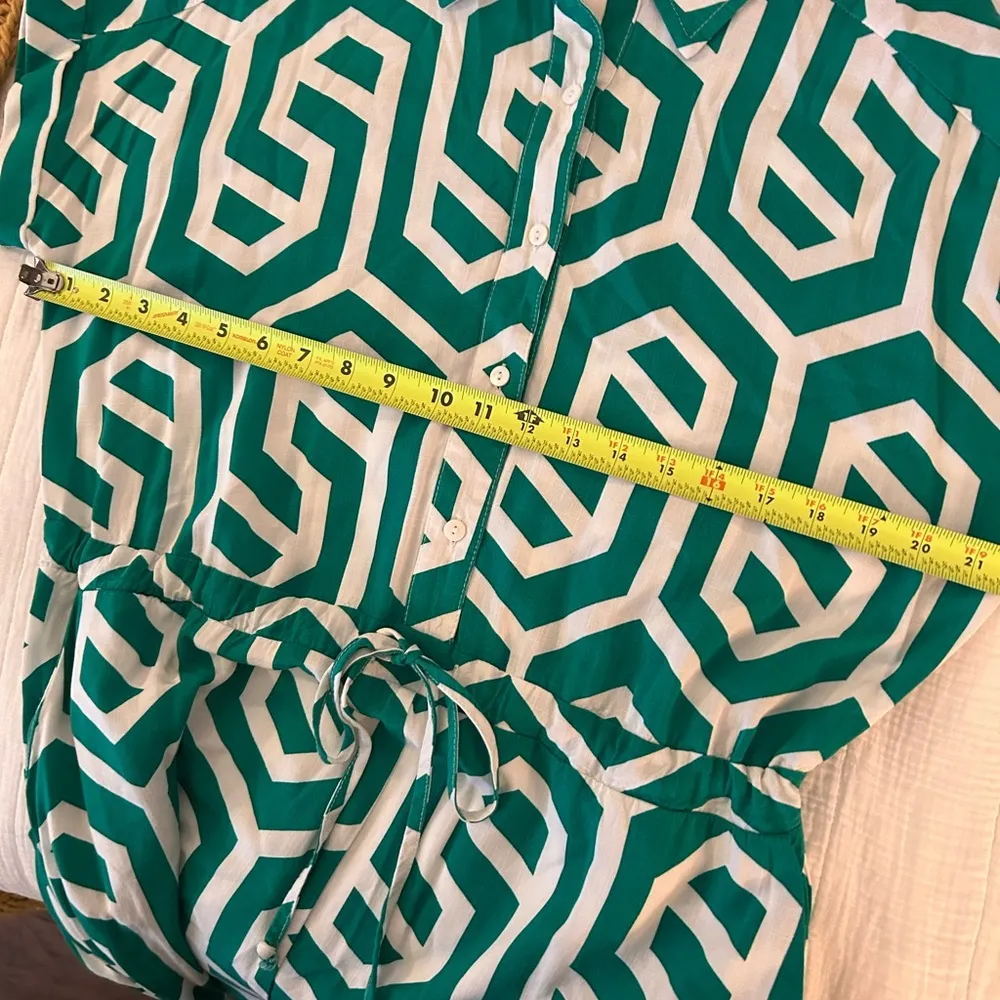 Green Print Cotton Jumpsuit. Size Large. - Image 11