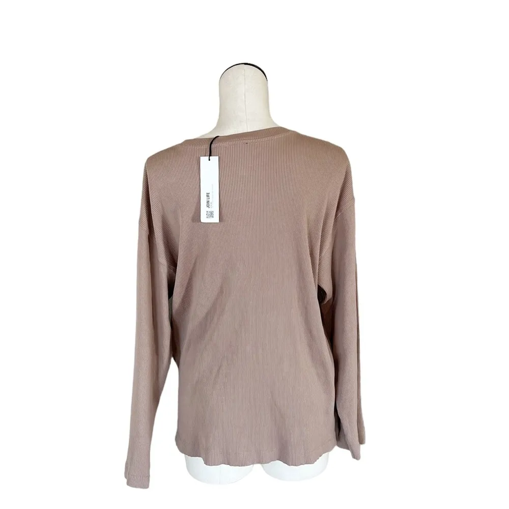 NWT ZARA NEUTRAL MINIMALISTIC RIBBED LONG SLEEVE SWEATER LIGHTWEIGHT - Image 4