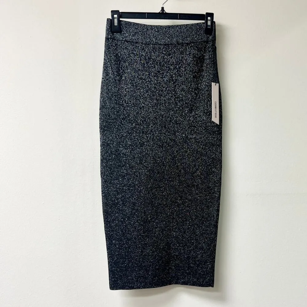 NWT Cushnie Et Ochs Metallic Pull On High Rise Fitted Midi Pencil Skirt Black M - Image 2