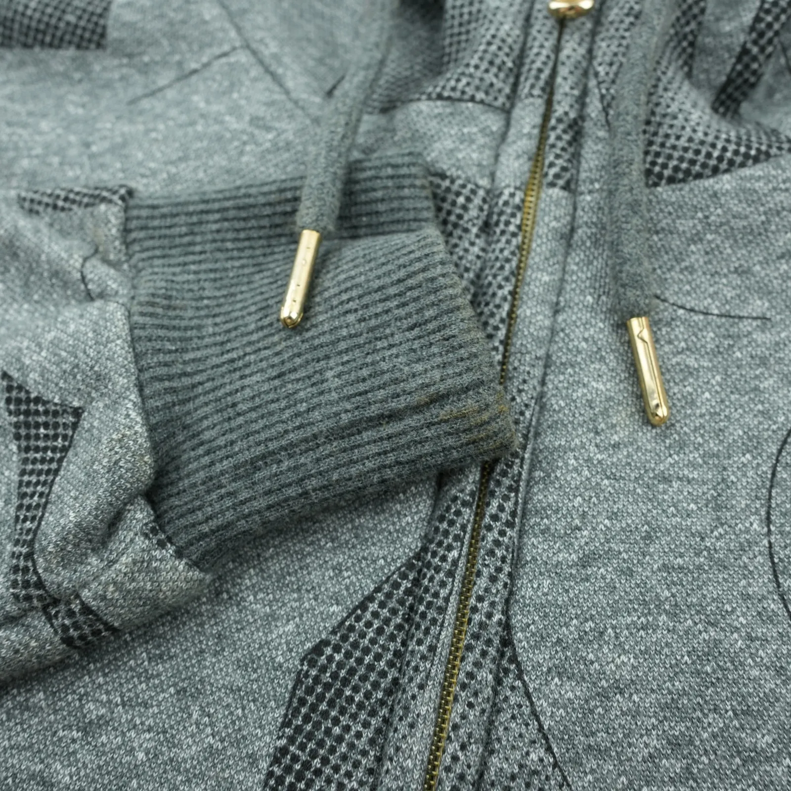 Vtg Fubu NYC 1992 Collection Hoodie Womens S Gray Allover Print Full Zip Y2K - Image 9