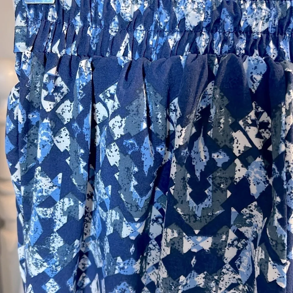 Tie Elastic Waist Pants Lightweight Blue Print Womens Small Silky Paperbag - Image 7