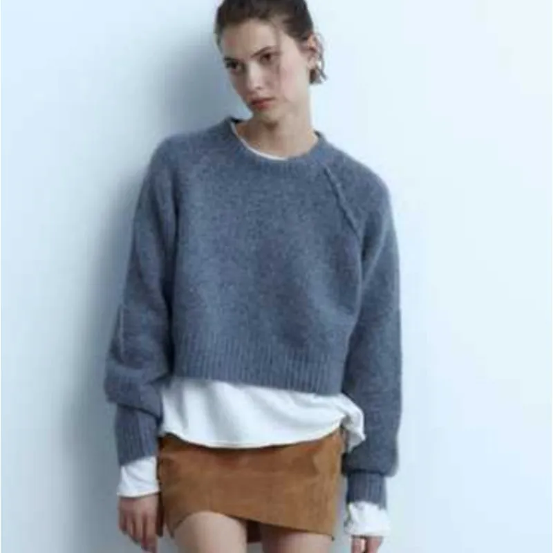 ZARA Crewneck Textured Knit Cropped Sweater Size Small Cozy Preppy Minimalist - Image 3