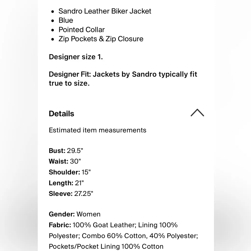 Sandro Paris Biker Jacket Goat Leather Crop Lined Multi Zip EU Sz 1 (US Sz 4) - Image 4