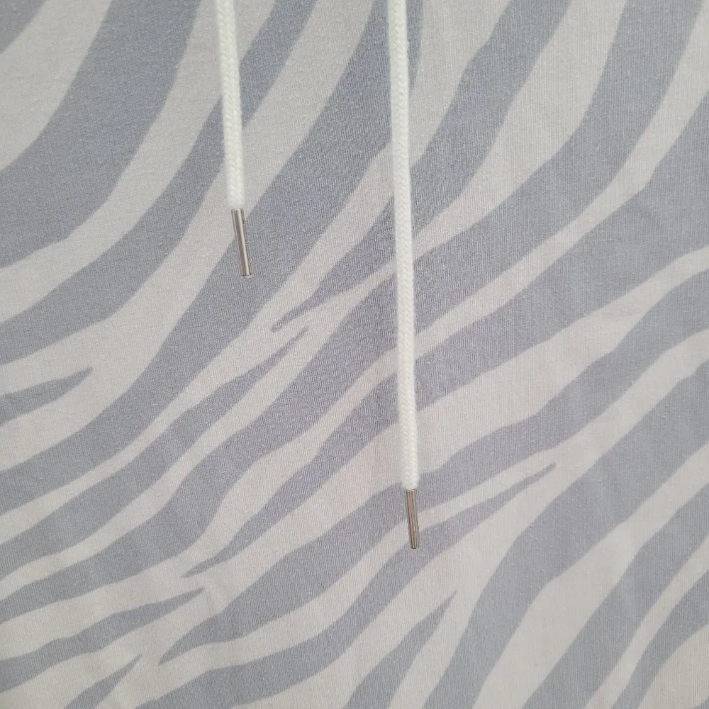 French Terry Funnel-Neck Pullover in Gray and White Zebra Pri… - Image 3