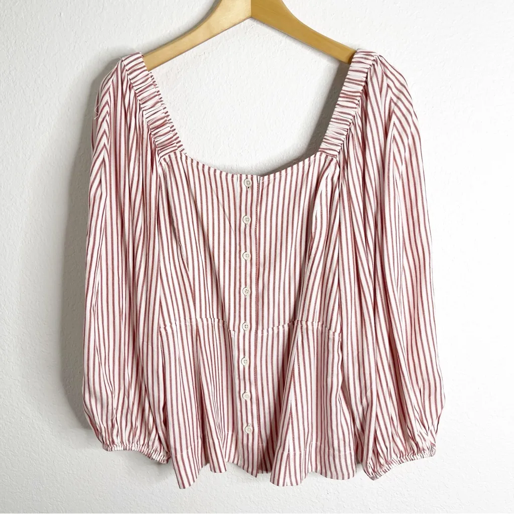 Cabi Carnival Red Striped Top Balloon Sleeve Button Front Blouse Large‎ - Image 2