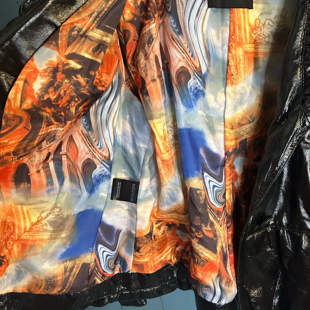 Stella Rossa Patent Leather Black Jacket W/Removable Fur Trim & Belt | EUR 42 Size L - Image 9