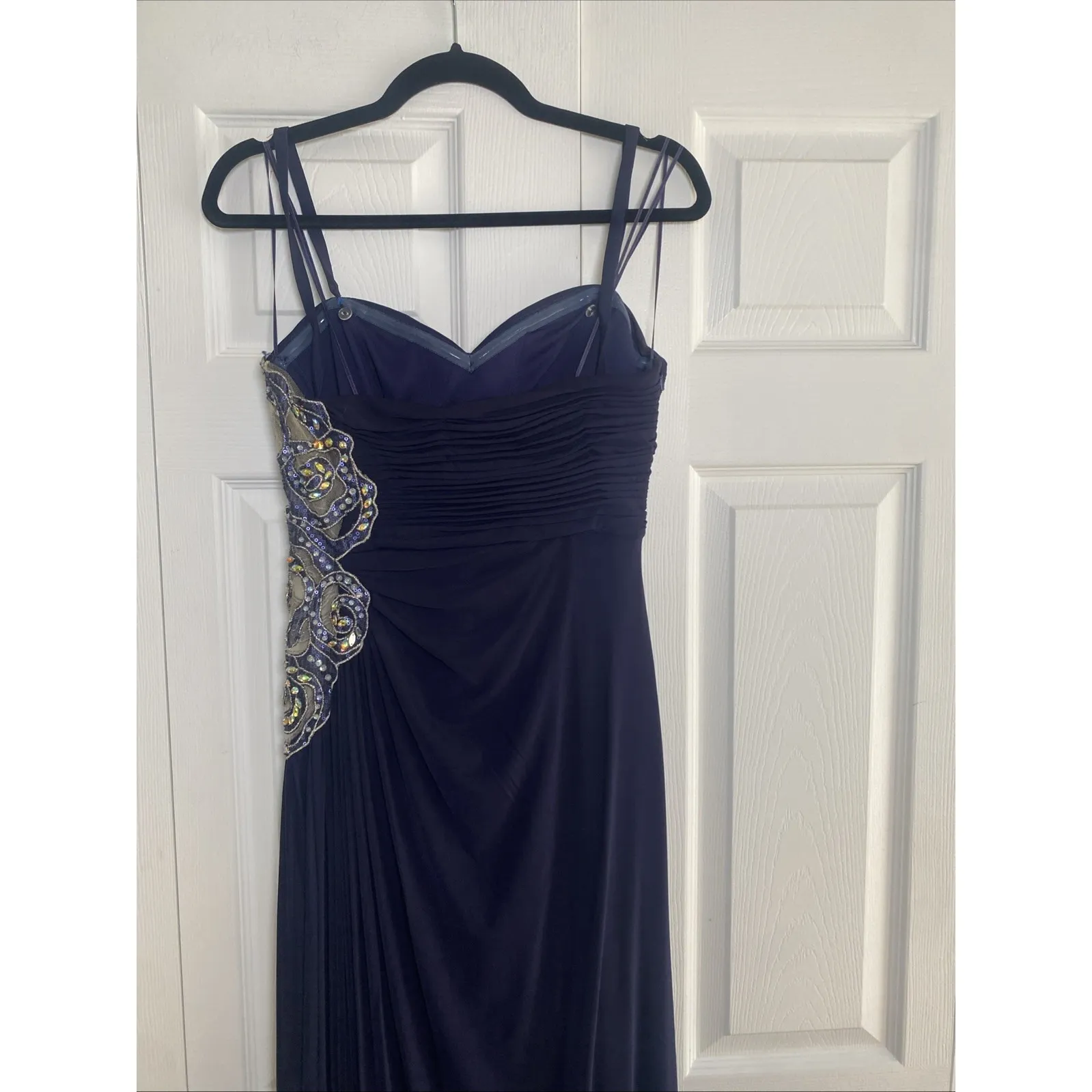 Faviana Womens 8 Navy Dress Prom Beaded Side Event Gala - Image 6