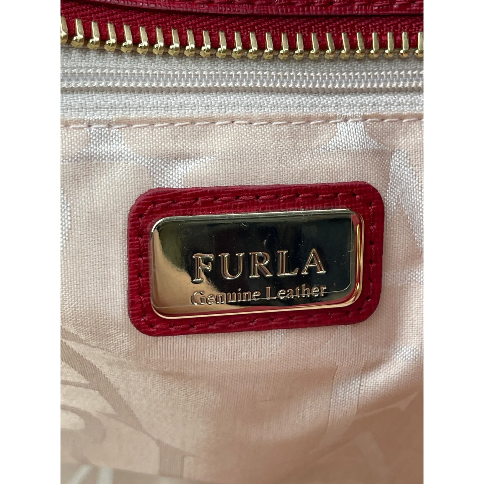 Furla Ginevra Red Gold Accent Saffiano Leather Travel Large Tote Bag Handbag - Image 5