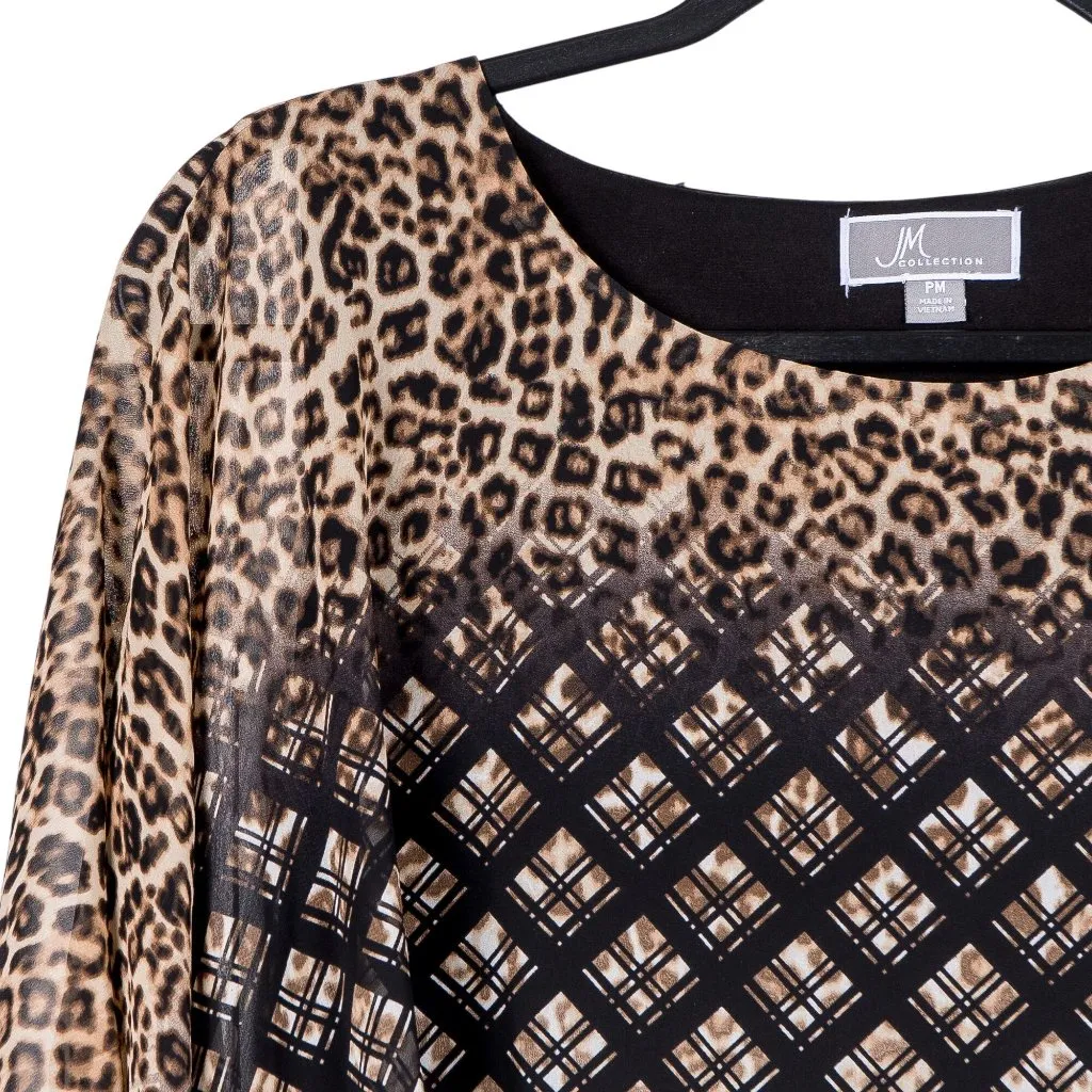 JM Collection Blouse Petite M Womens Batwing Leopard Print Layered Window Square - Image 2