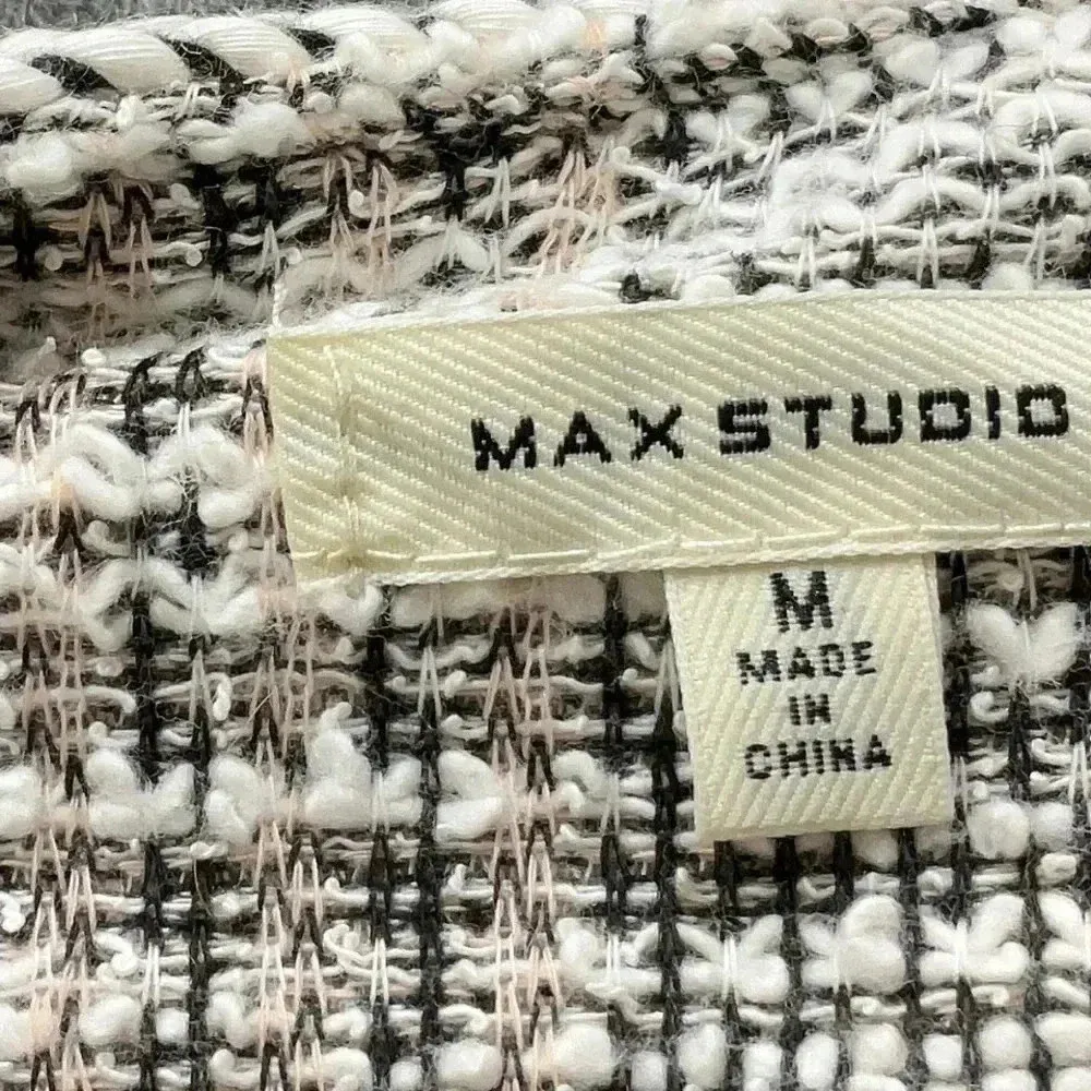 MAX STUDIO Blazer Jacket Textured Cream & Black Knit Tweed Women’s Size Medium M - Image 4