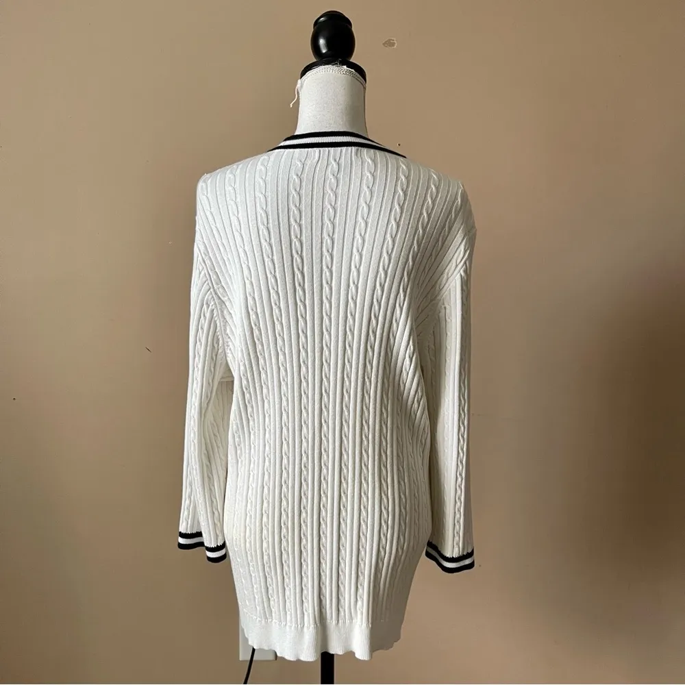 CHAPS | Cream Cable Knit Cardigan Sweater Sz 2X - Image 6