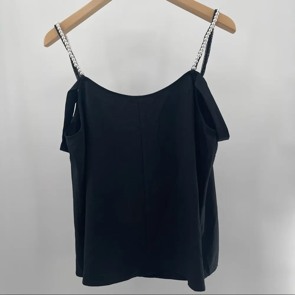 Kensie Tank Top Pearl Strap Trim Blouse Defina Top Crepe Black Size Large NWT - Image 3