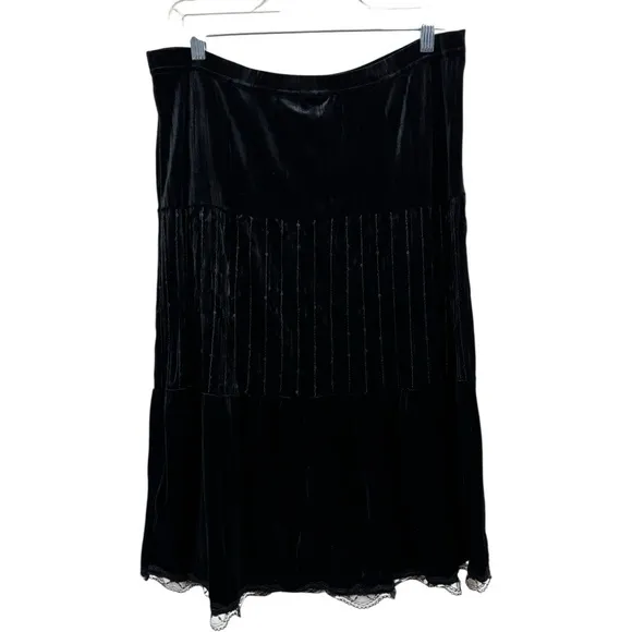 Vtg No Boundaries Black Velvet Tiered Maxi Skirt Lace Stretch Sz L Whimsigoth‎ - Image 3