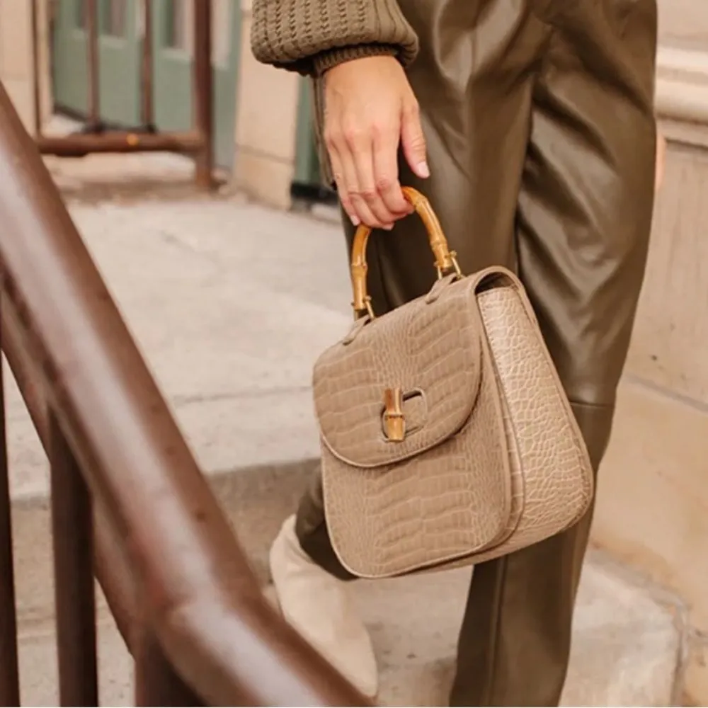 Fawn Design The Bamboo Shoulder Bag in Latte Faux Croc Purse Limited Edition NEW Tan - Image 5