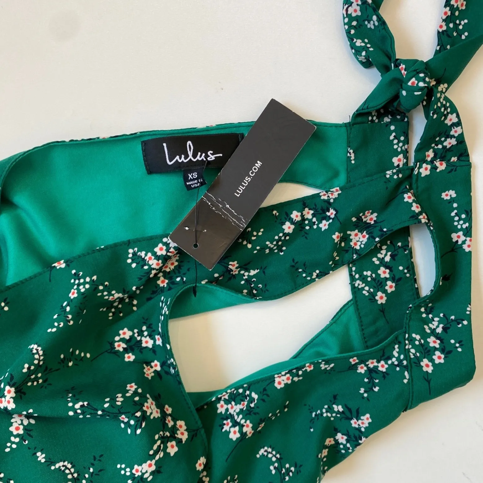 Lulus Darling Dearest Halter Tie Neck Green Floral Mini Swing Dress XS - NWT - Image 8