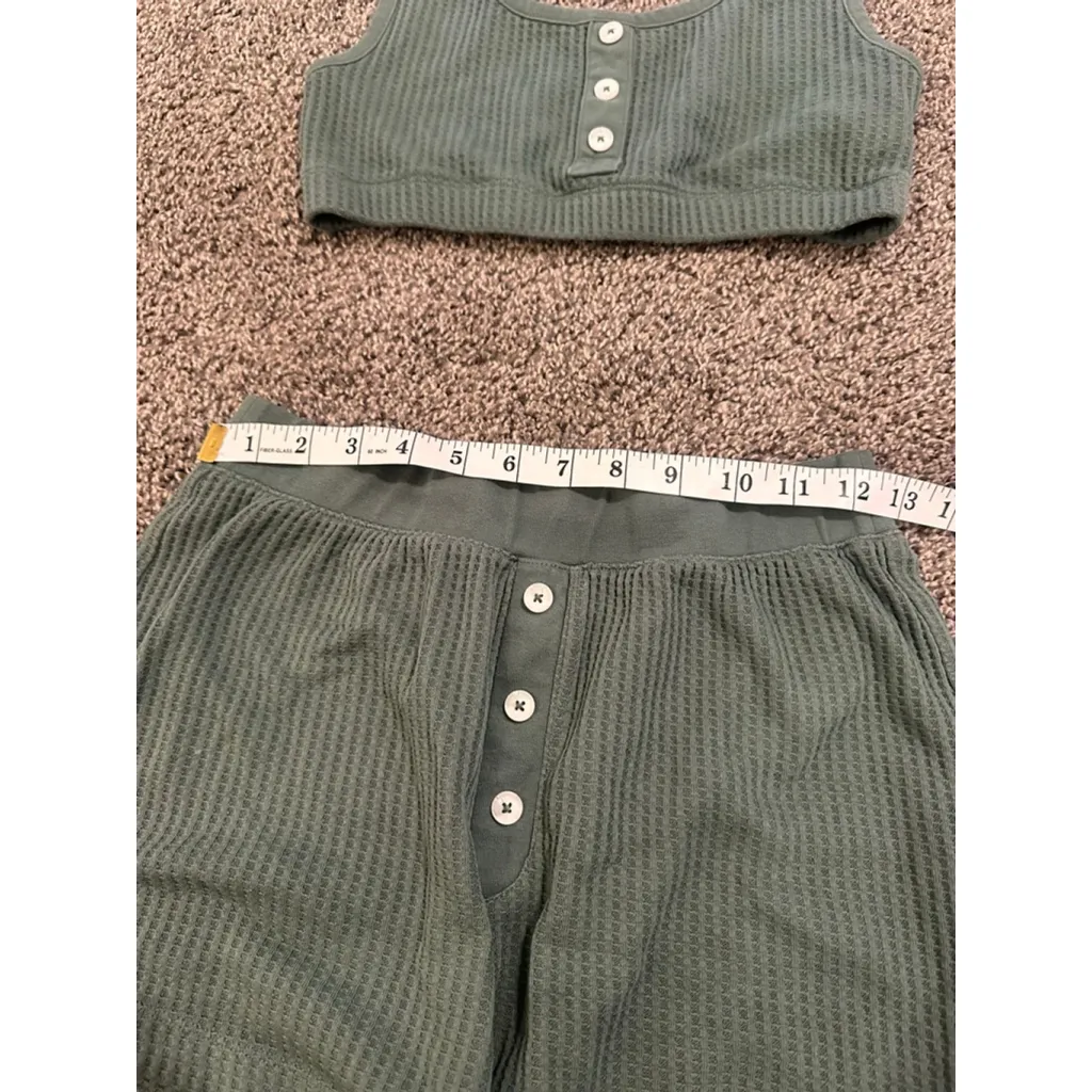 Women's Old Navy Green Waffle Knit Pajama Set XS/S - Image 6