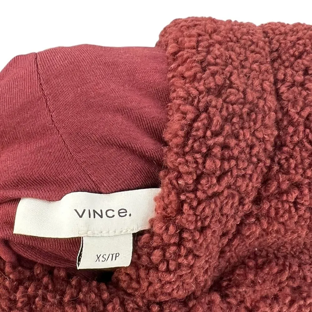 Vince‎ Cozy Teddy Faux Fur Hoodie In Cordovan Maroon Size XS - Image 13