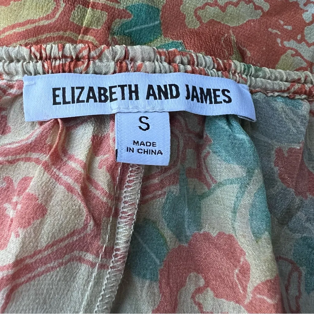 Elizabeth and James Chance Silk Multicolor Orange and Blue Floral Print  Blouse - Image 9