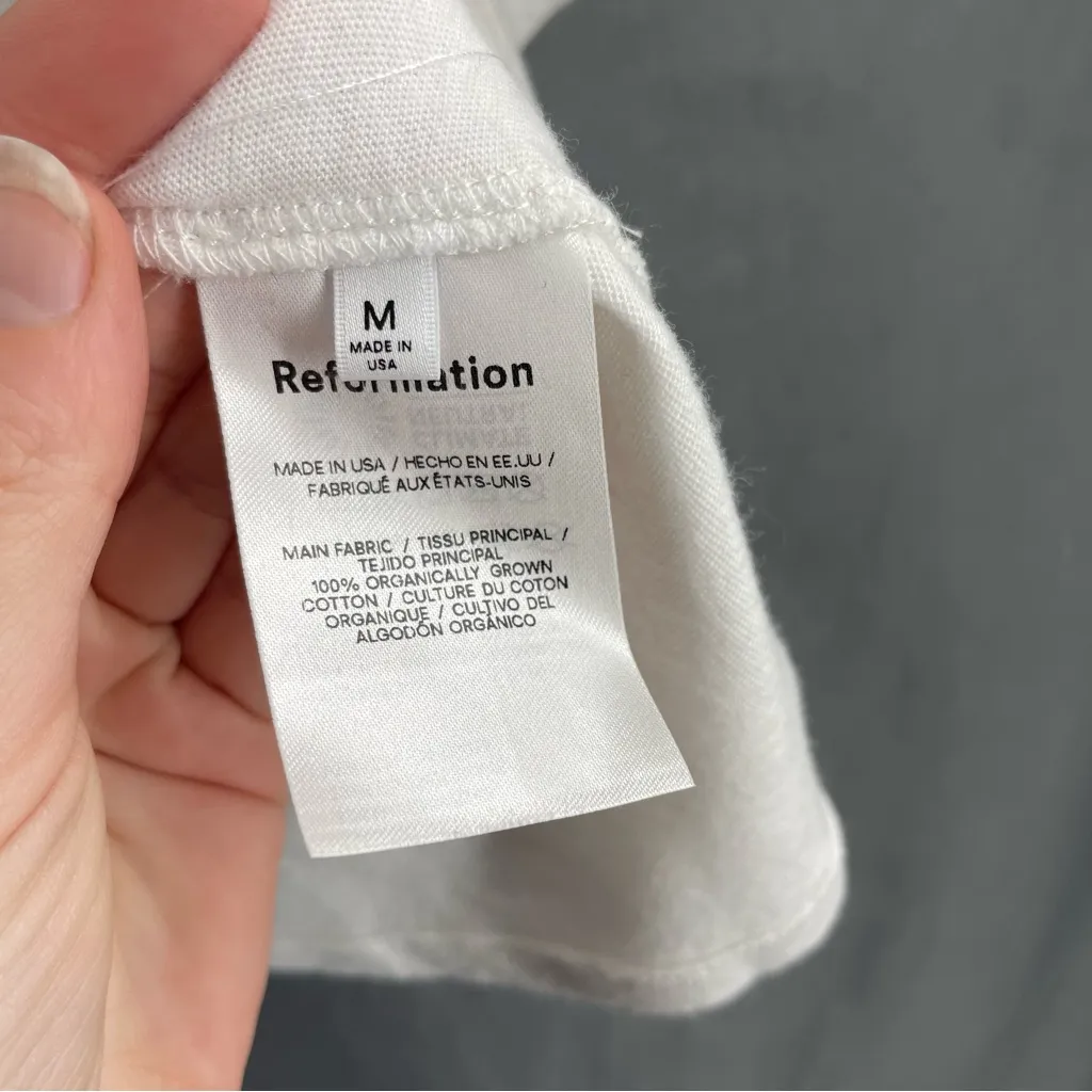 Reformation Basic White Crewneck Short Sleeve Lightweight Organic Cotton Top - Image 6