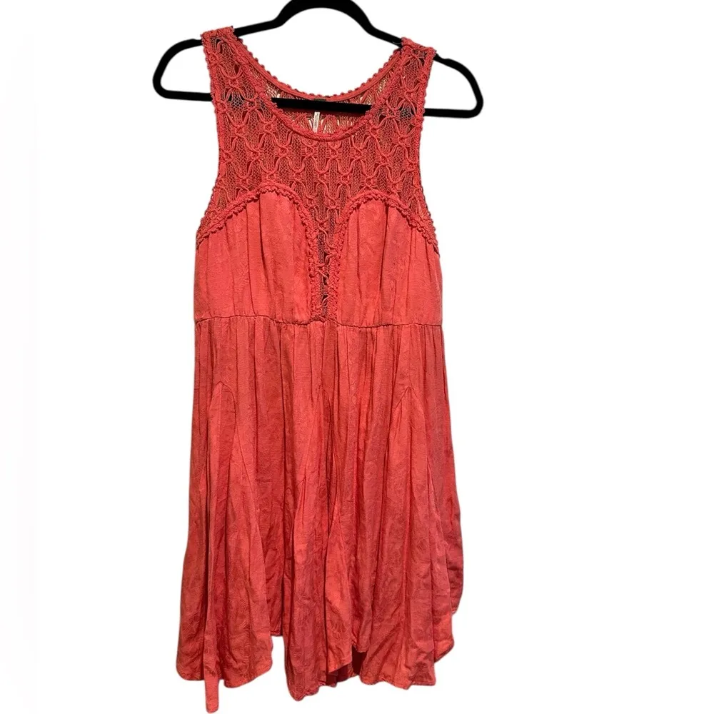 Free People Urban Outfitters Crochet Fiesta Coral Boho Dress M - Image 5