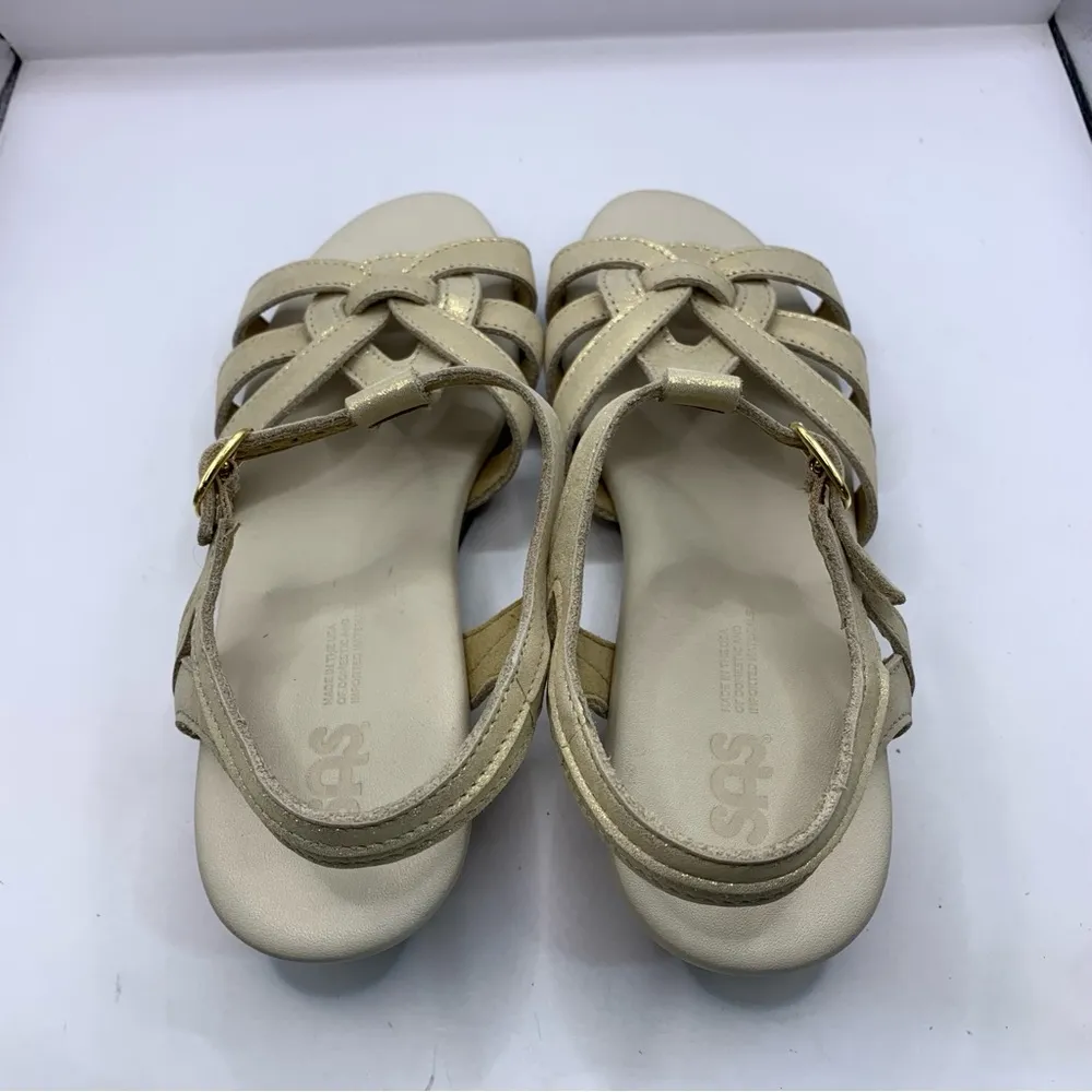 NWB Women's SAS Aurora Wedge T Strap Sandal Soft Gold Leather 7M Size 7 - Image 7