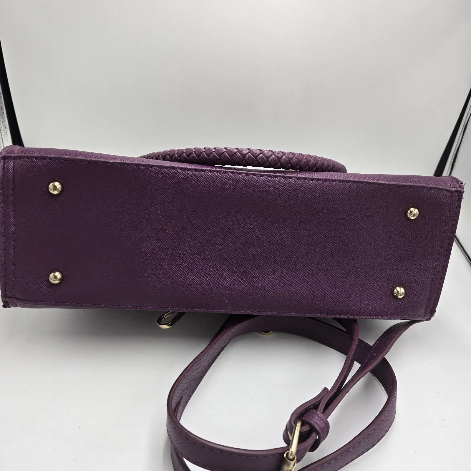 Bebe Bella Smooth Medium Satchel Handbag Shoulder Bag Crossbody Purse Purple - Image 9