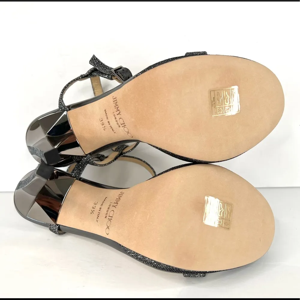Jimmy Choo Claudette Lamé Glitter Platform 120mm Sandals Anthracite Size EU 39.5 - Image 8