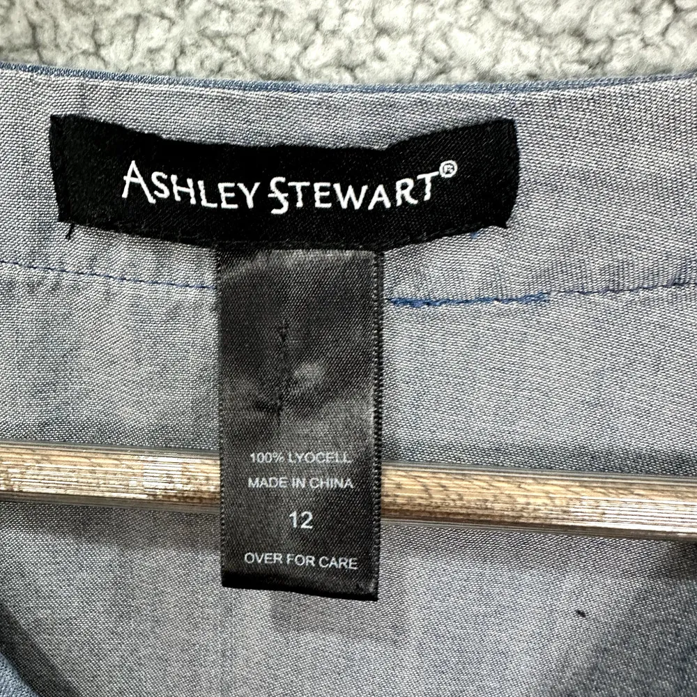 Ashley Stewart Top Womens 12 Blue Chambray Lyocell Long Ruffle Sleeve Boho - Image 3