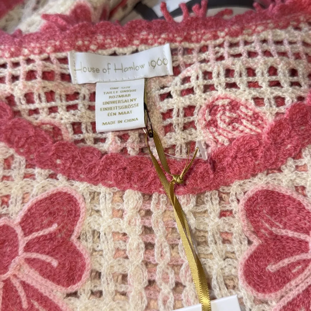 NWT House of Harlow 1960 Pink and Cream Bow Crochet Poncho Coverup One Size Size undefined - Image 6