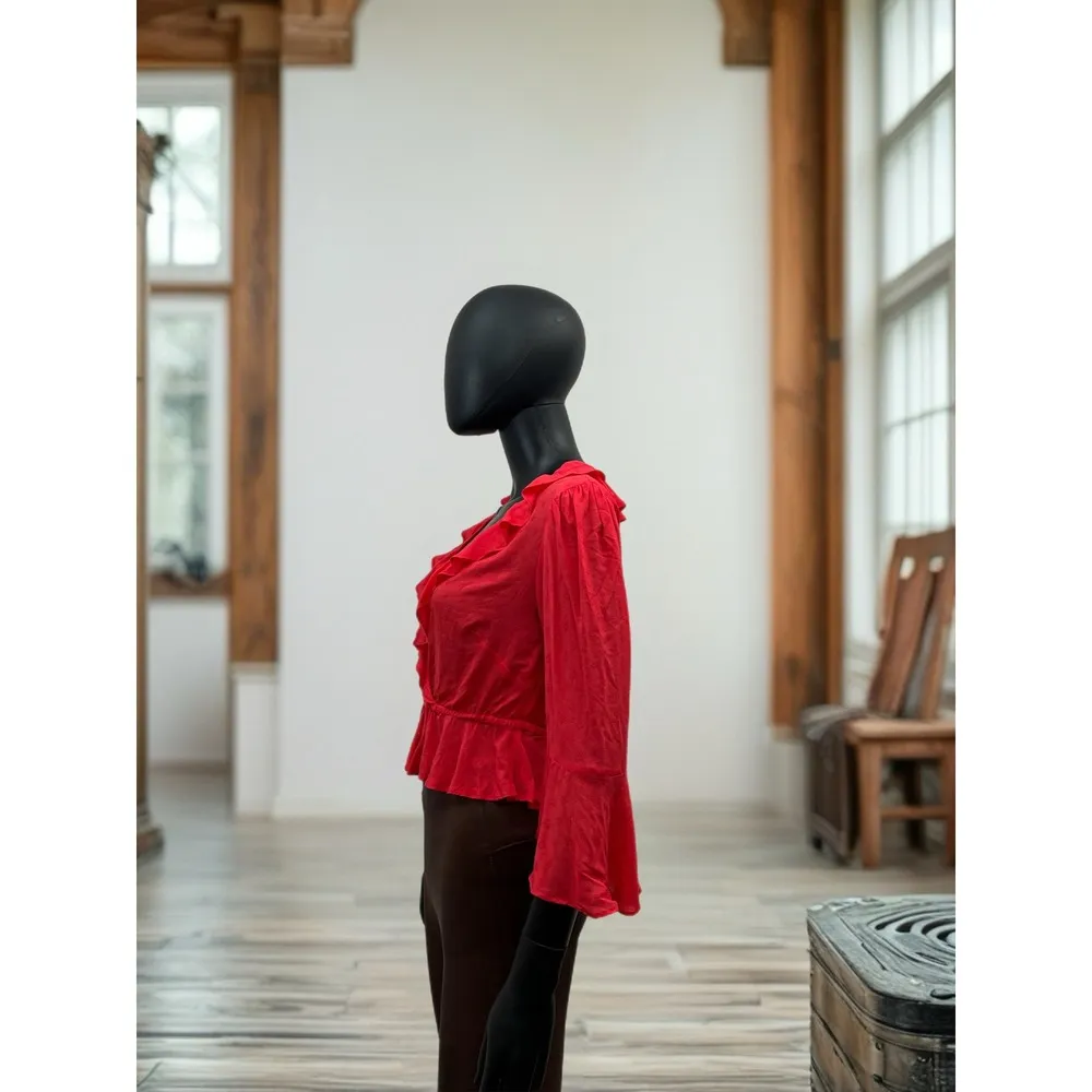 Blue Life Rosalia Top XS – Ruffle Wrap Blouse in Ruby Red – Made in USA–$130 NWT - Image 2