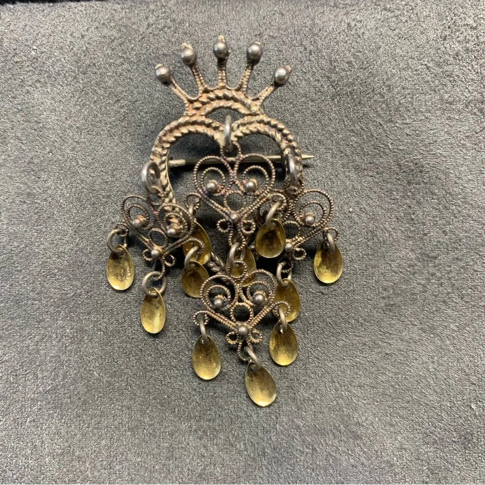 Vintage Norwegian Finn Jensen Soije Wedding Sterling Silver 925 Filigree Brooch Gold - Image 3