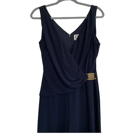 Anne Klein Navy Blue Pants Jumpsuit with gold logo buckle. Size‎ 10 - Image 3