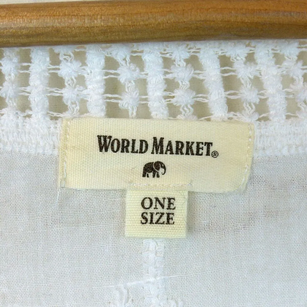 World Market Top Womens One Size White Lace Floral Embroidered V Neck Rayon Boho - Image 5