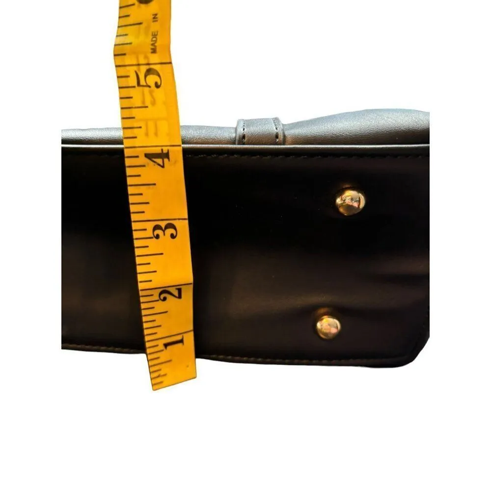 Women's Black Faux Leather Tote Bag With Multiple Compartments & Adjustable Stra - Image 10